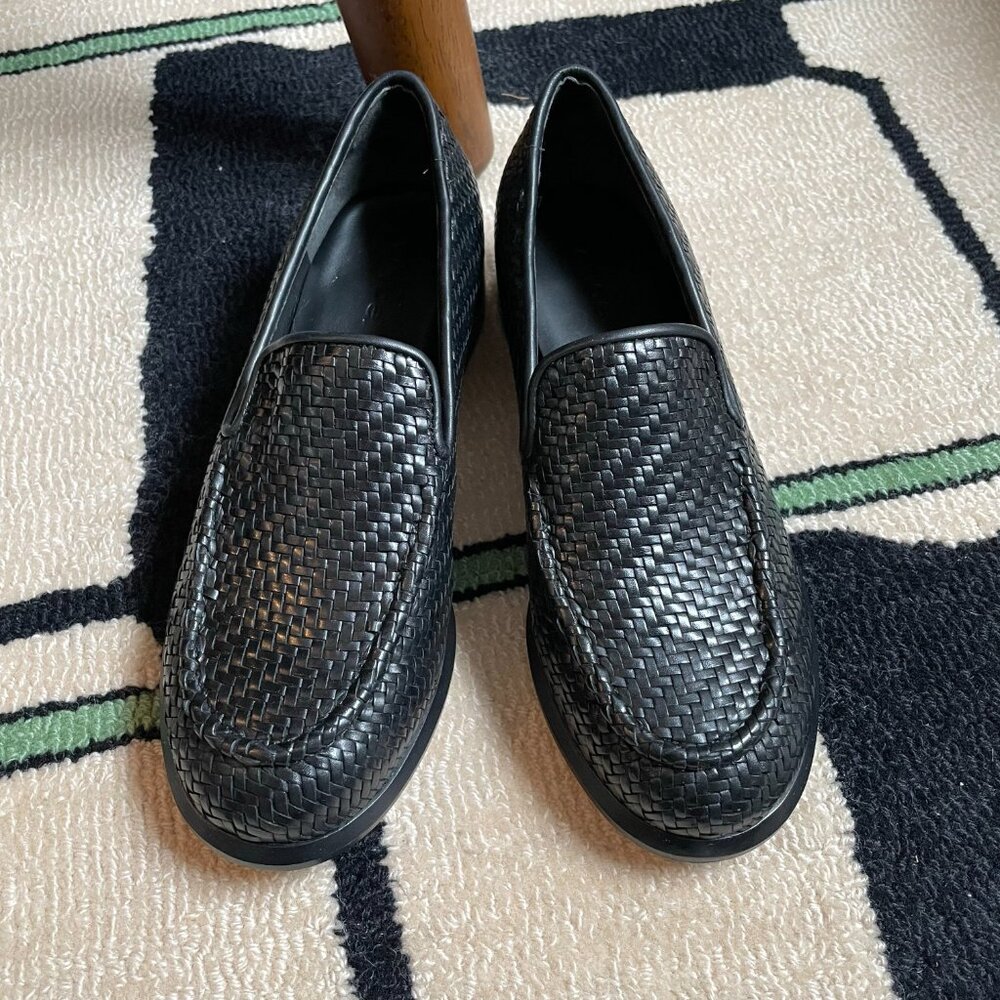 WORN ONCE Vince Black Leather Woven Naomi Loafers EU 35.5 US 5.5 - Picture 3 of 6